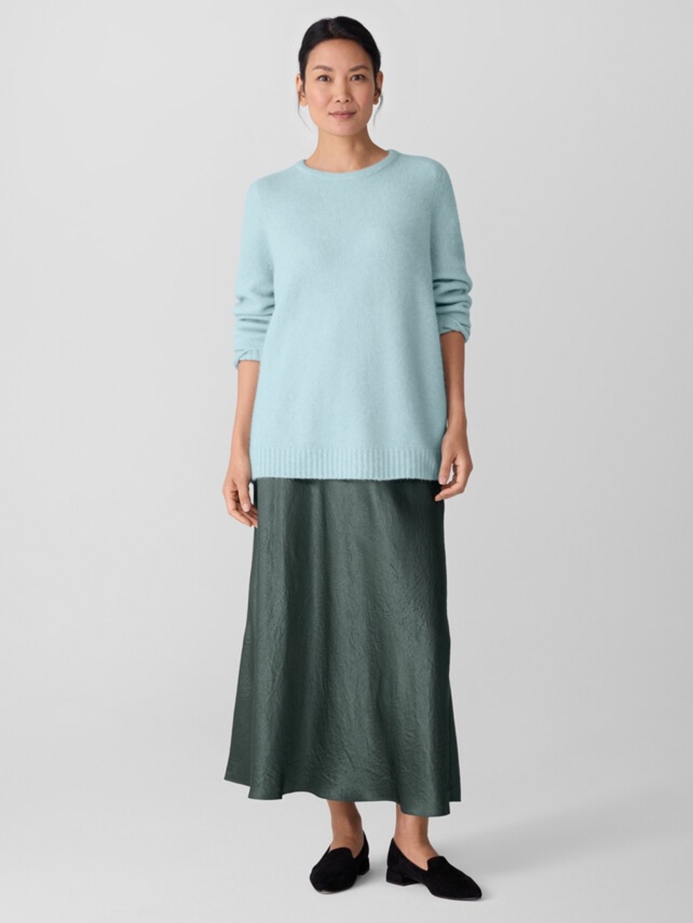 Eileen Fisher Satin Dark Green Skirt